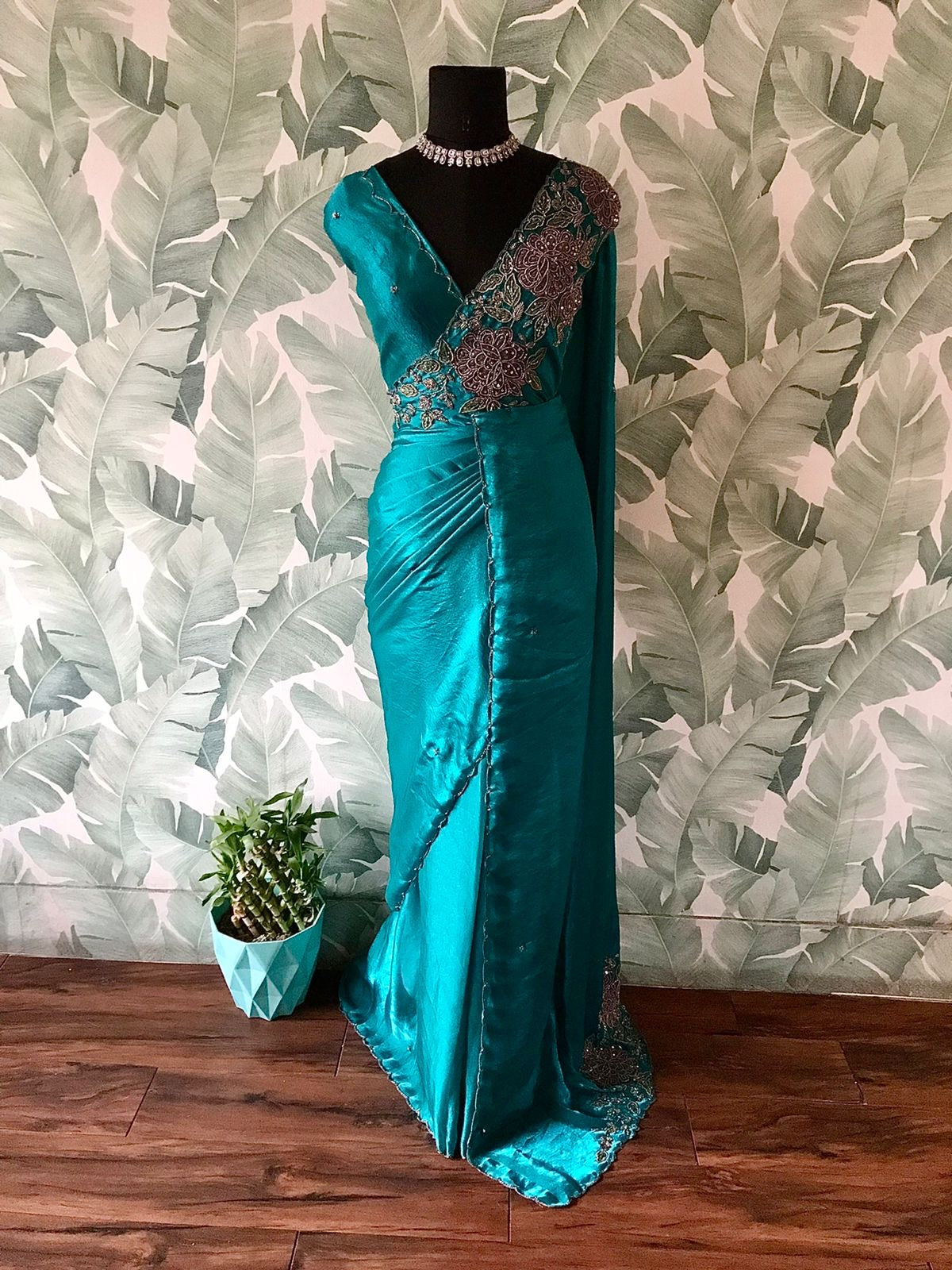 Shimmer tissue silk saree handmade sari blouse