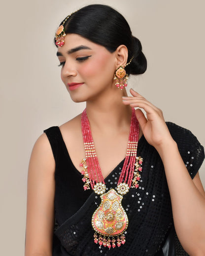 Pink Necklace Set Meenakari Bridal Set