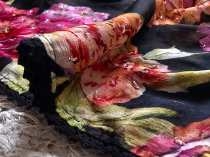 Floral saree black sari blouse Indian sarees beautiful sari