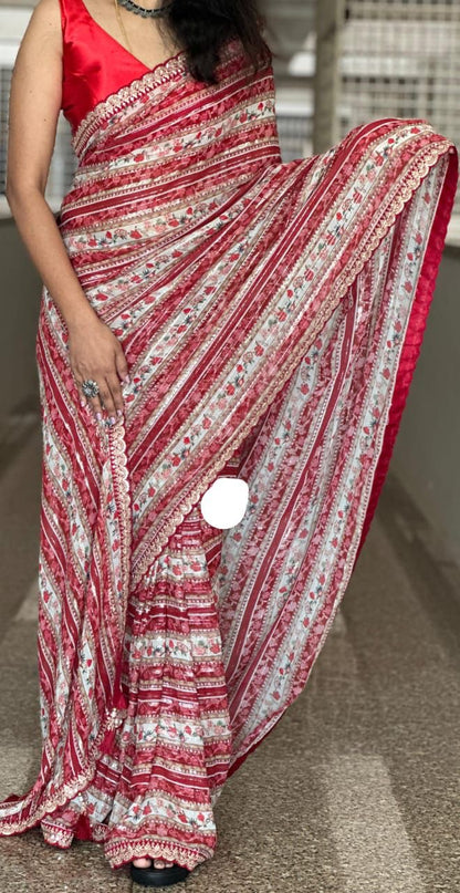 Handloom gorgette saree premium sari blouse beautiful sarees