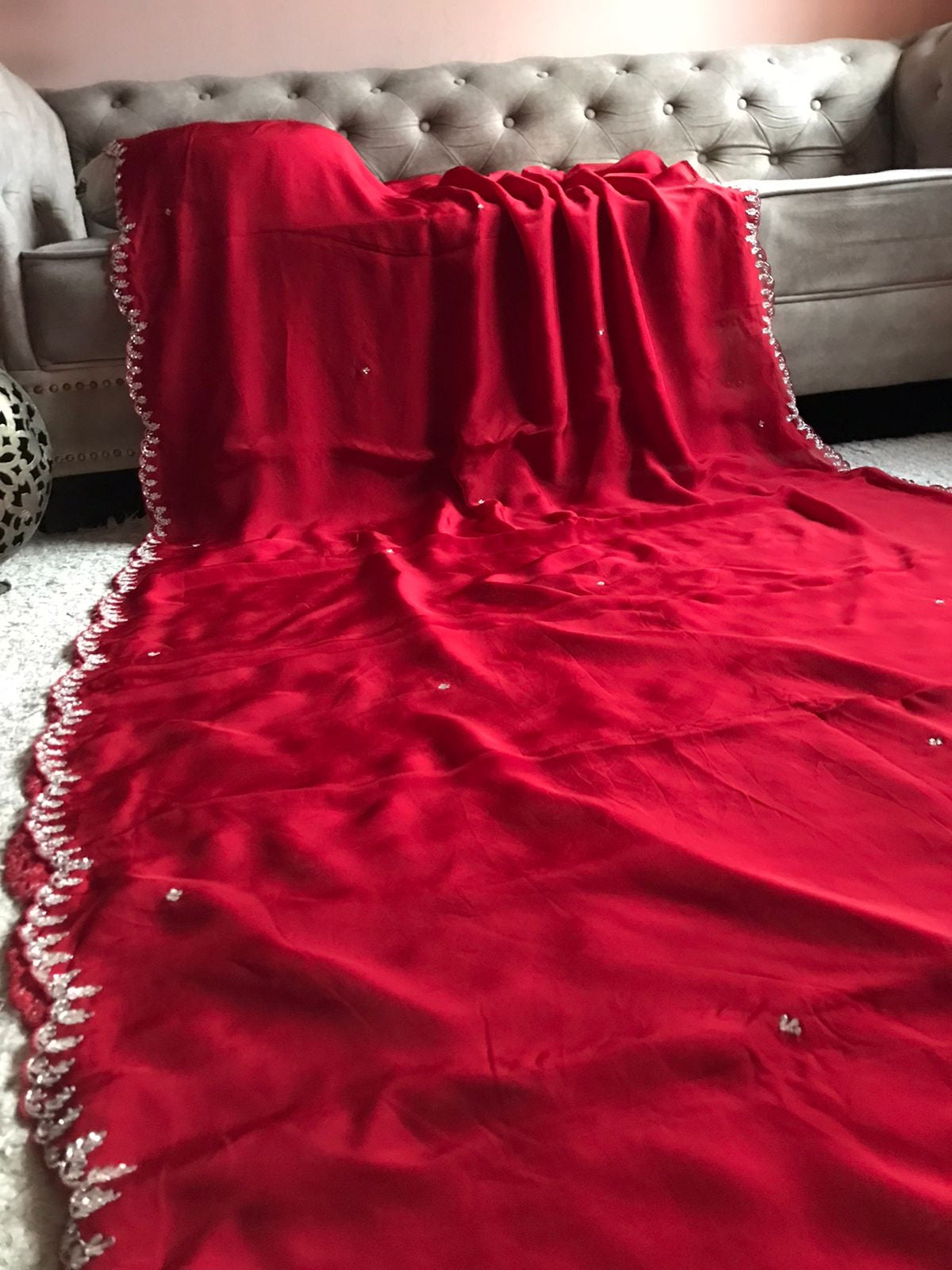 Red premium organza silk saree