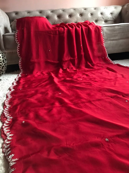 Red premium organza silk saree