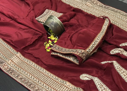 Crepe silk saree paisley inspired sari blouse reception sarees