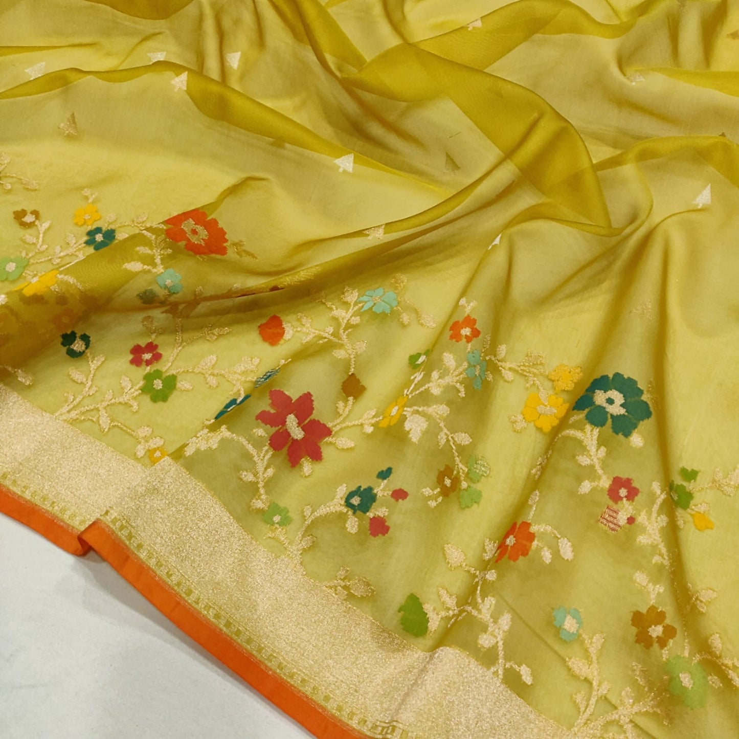 Yellow kora jamdani saree Ekta Ra saree exclusive sarees blouse