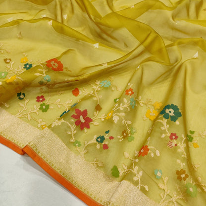 Yellow kora jamdani saree Ekta Ra saree exclusive sarees blouse