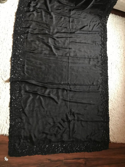 Premium black satin silk saree organza saree