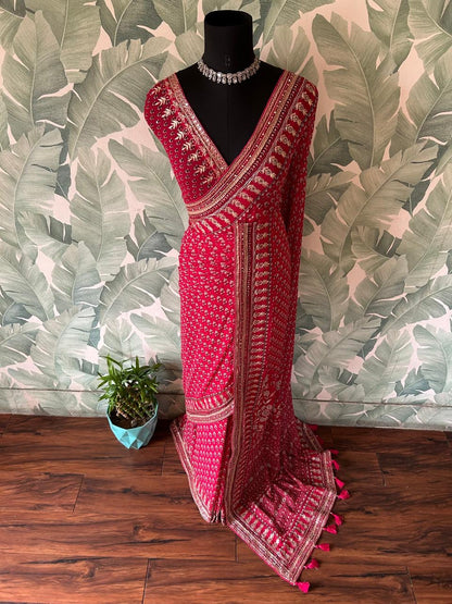 Premium handmade saree gorgette silk saree women sari blouse
