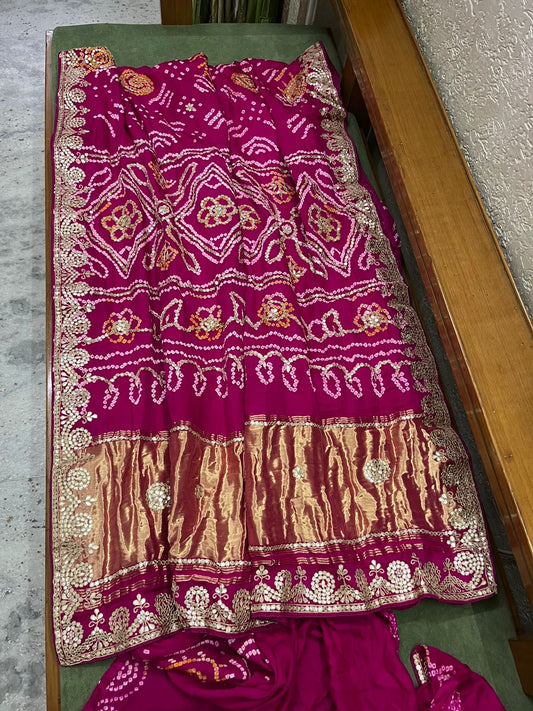 Pink gajji silk saree gottapatti saree Indian sari traditional saree blouse