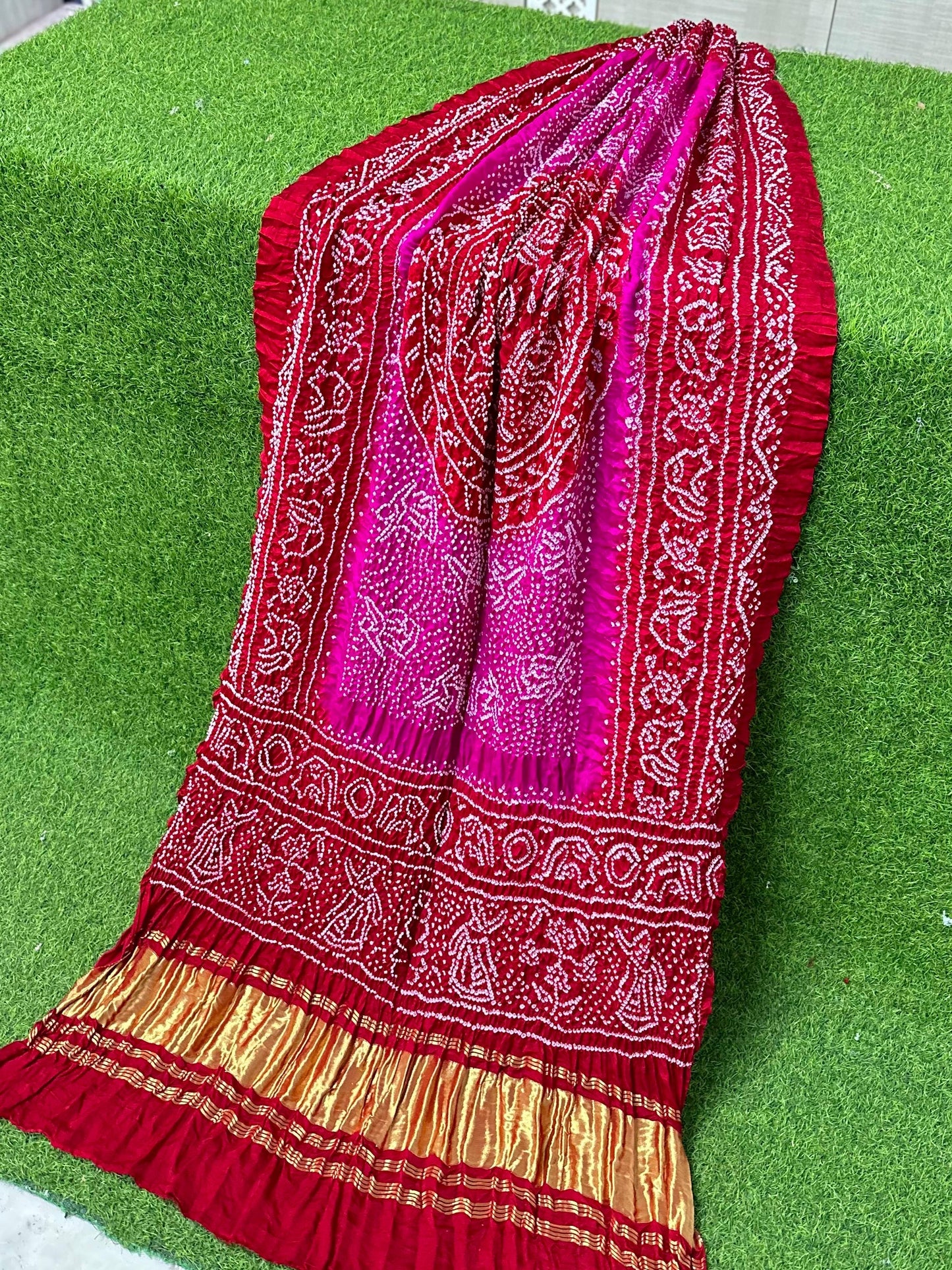Pink bandhani dupatta gajji silk dupatta festive wear