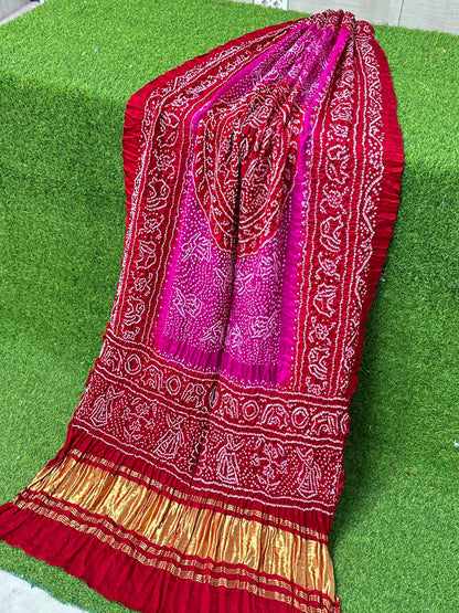Pink bandhani dupatta gajji silk dupatta festive wear
