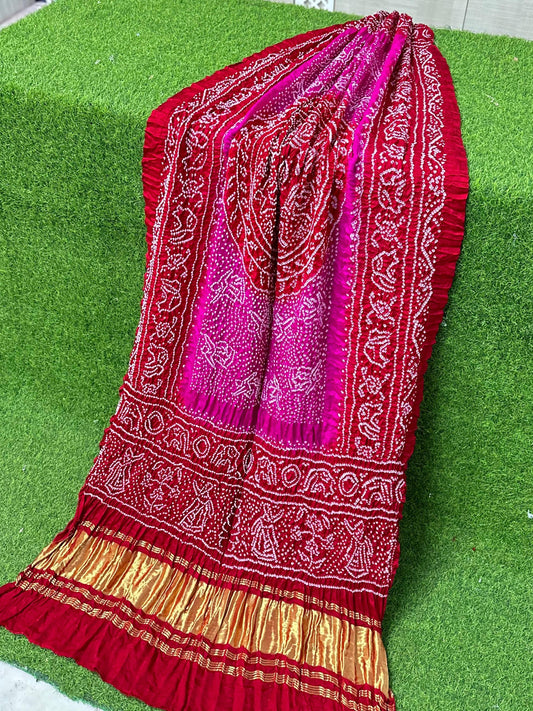 Pink bandhani dupatta gajji silk dupatta festive wear