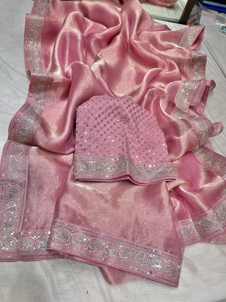 Inisha tissue Partywear saree women sari