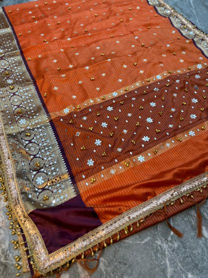 Handmade orange saree soft silk saree ghungroo sarees blouse Indian sari