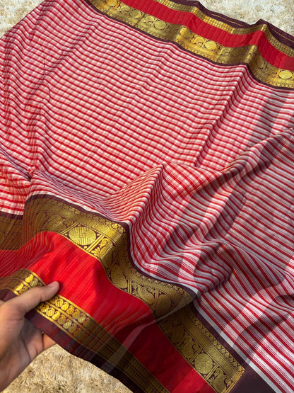 Gadwal silk saree check saree handloom sari blouse Bengali sarees