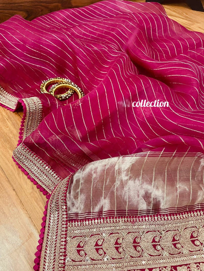 Princess pink organza silk saree partywear saree