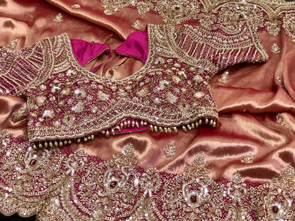 Handmade pure Kanjeevaram saree Indian wedding saree with stitched blouse