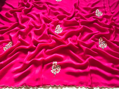 Pink Fuchsia Premium Crepe Saree