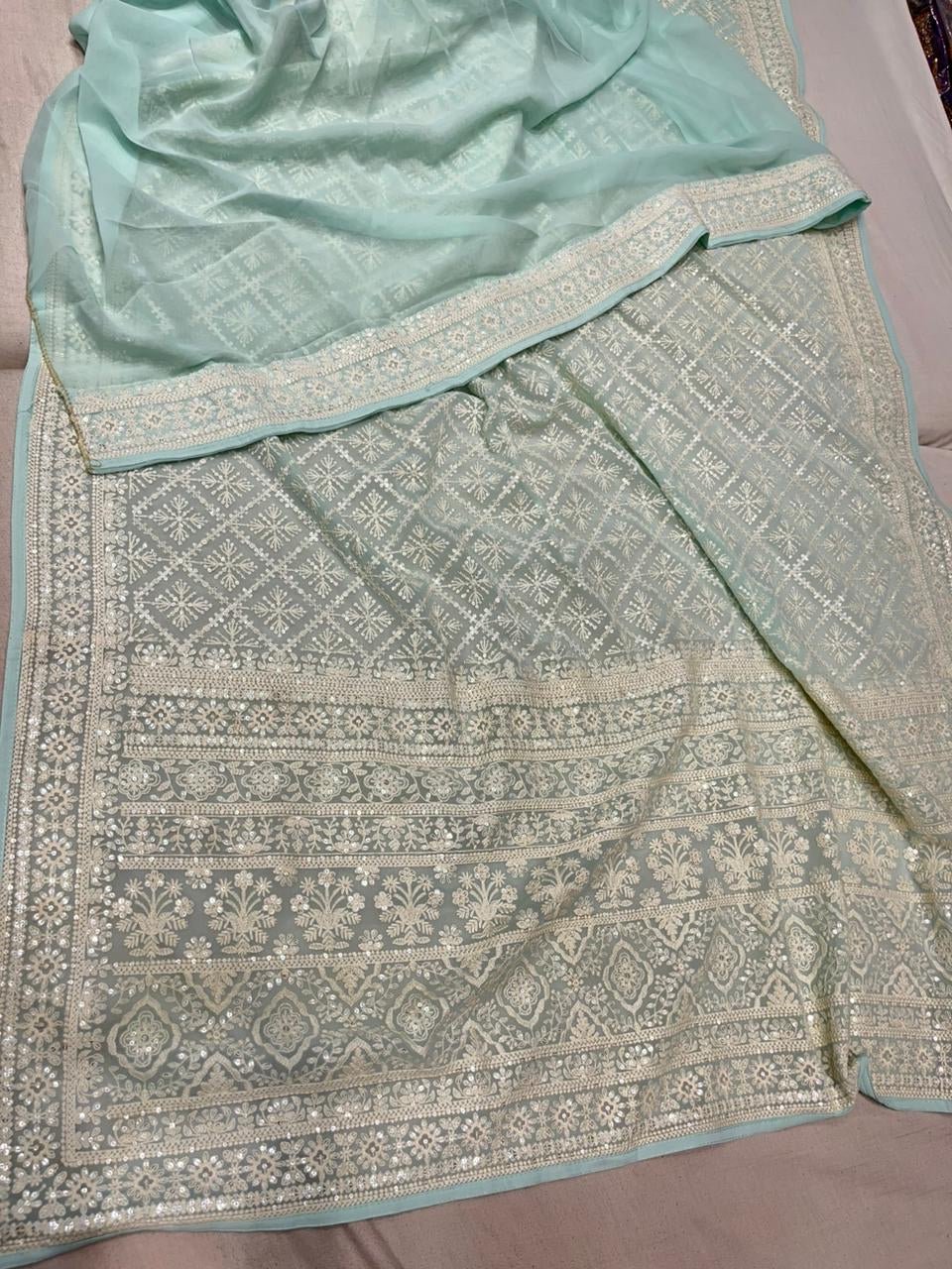 Sequins Chikankari Gorgette Saree Indian saree