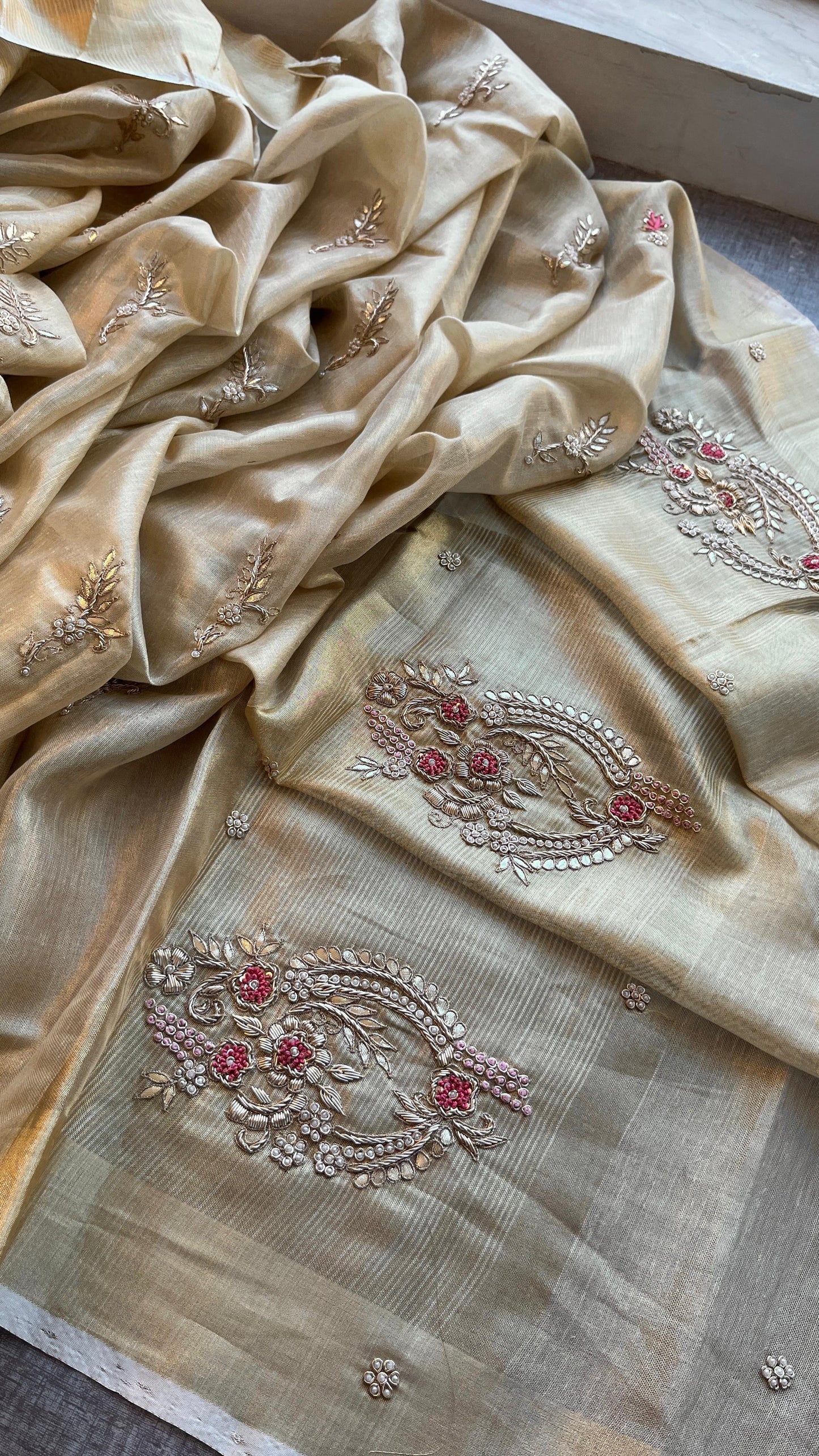 Vanisha linen saree tissue handloom saree Indian sari blouse