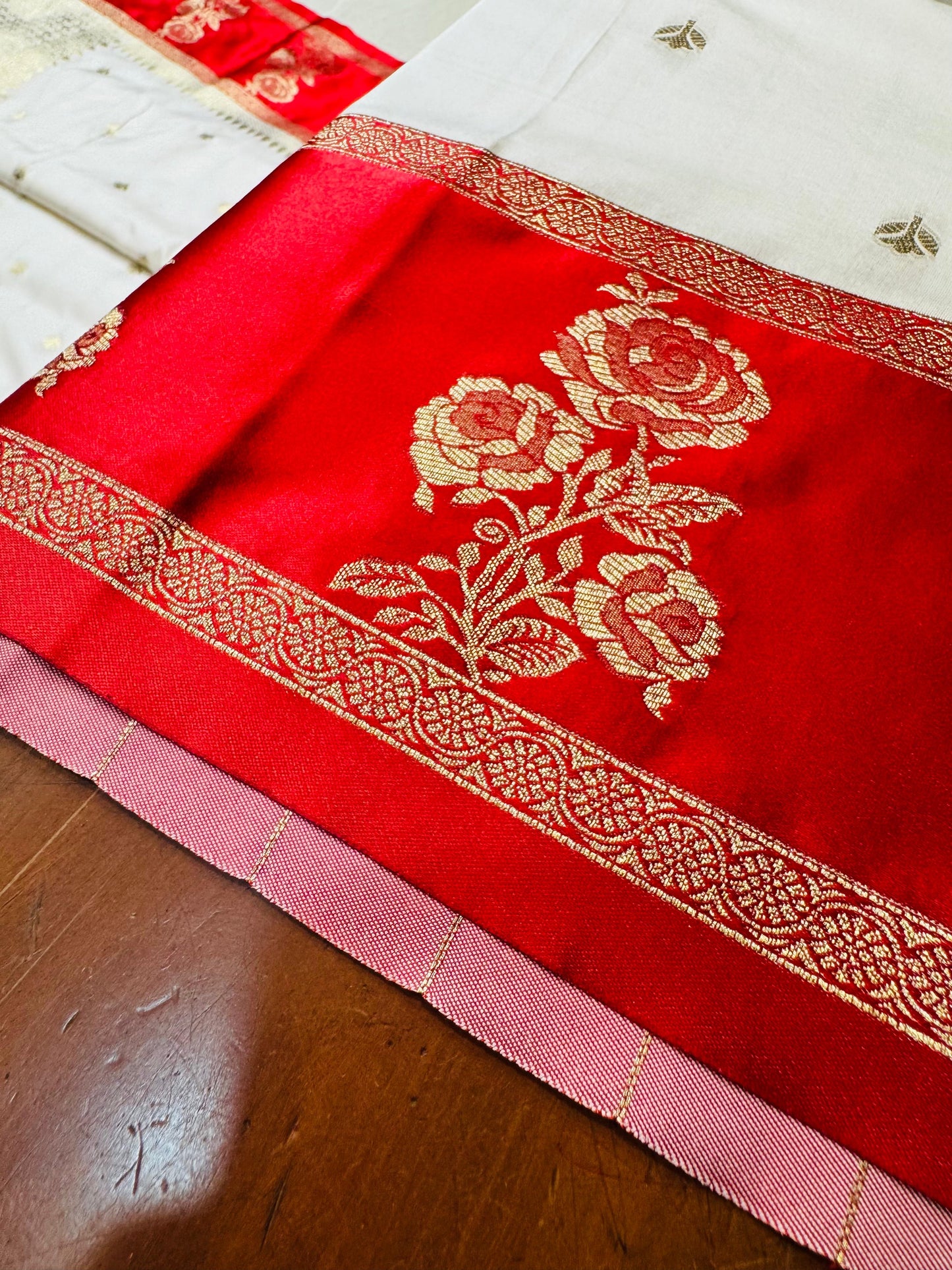 Puja special saree red white saree blouse Indian sari blouse