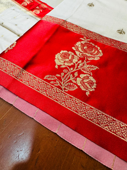 Puja special saree red white saree blouse Indian sari blouse