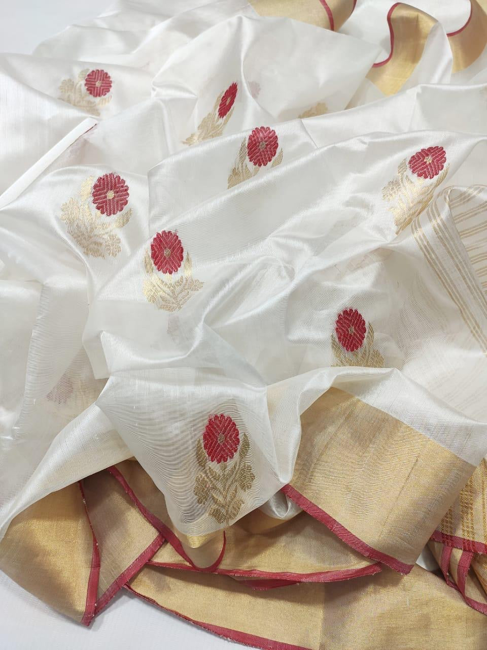 Handmade Chanderi saree Pattu silk Meenakari sarees blouse