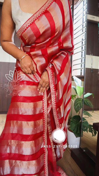 Striped kora saree Partywear sarees Indian sari blouse women clothing