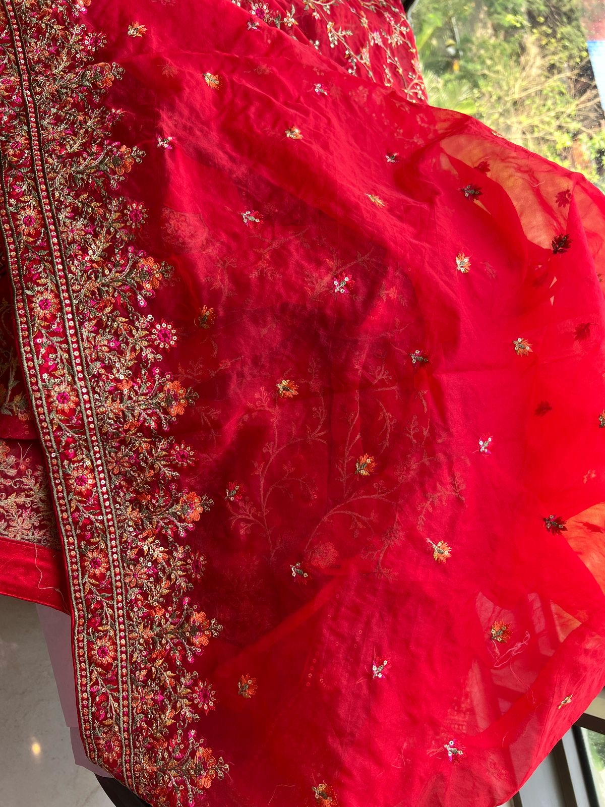 Red Resham saree bridal inspired sari blouse