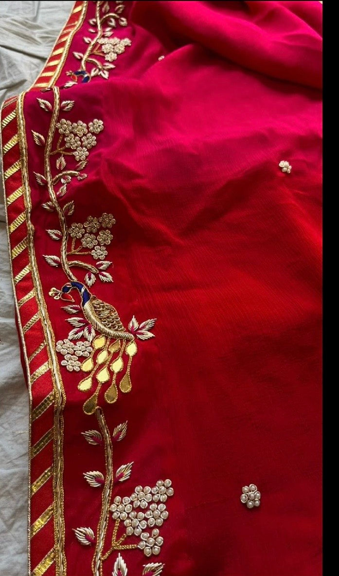 Dual shaded zardosi gottapatti saree Partywear sari blouse