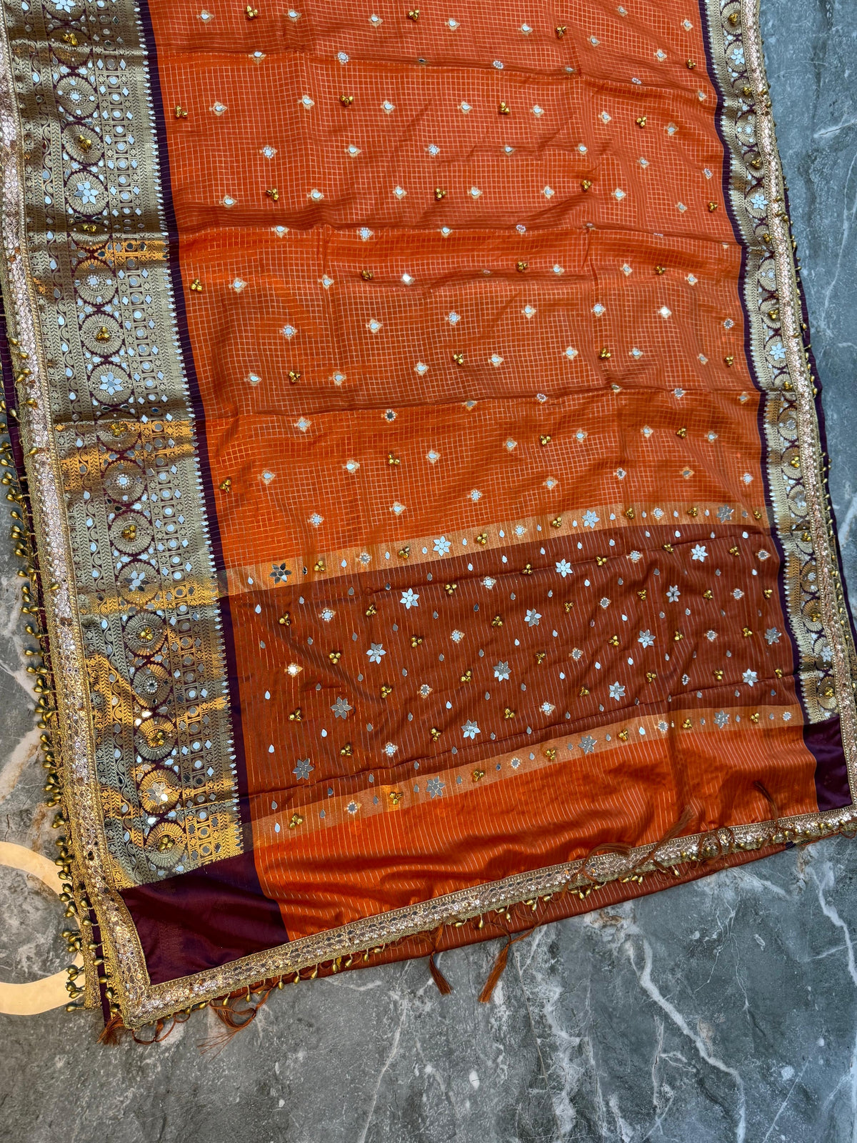 Handmade orange saree soft silk saree ghungroo sarees blouse Indian sari