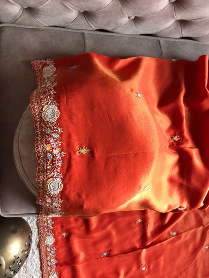 Orange Premium Shimmer Organza Tissue Silk Sarees