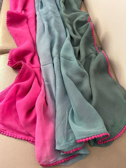 Shaded trendy chiffon lacy saree