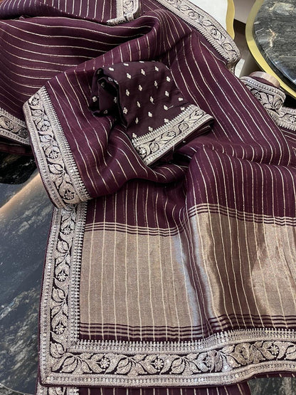 Vanisha organza saree striped saree Partywear sari blouse