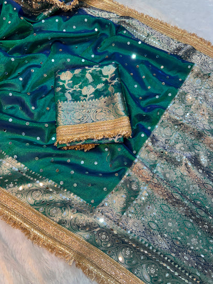 Maharani glass tissue saree banarsi soft silk saree Indian sari blouse