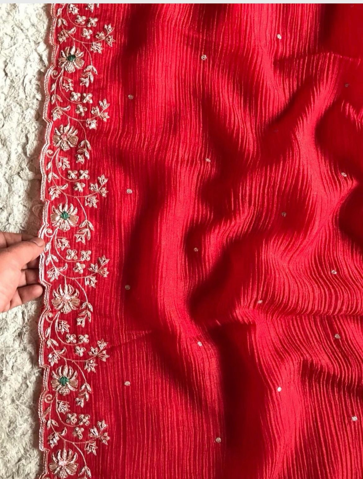 Rosila red crushed saree chinon saree Indian partywear sari reception saree blouse