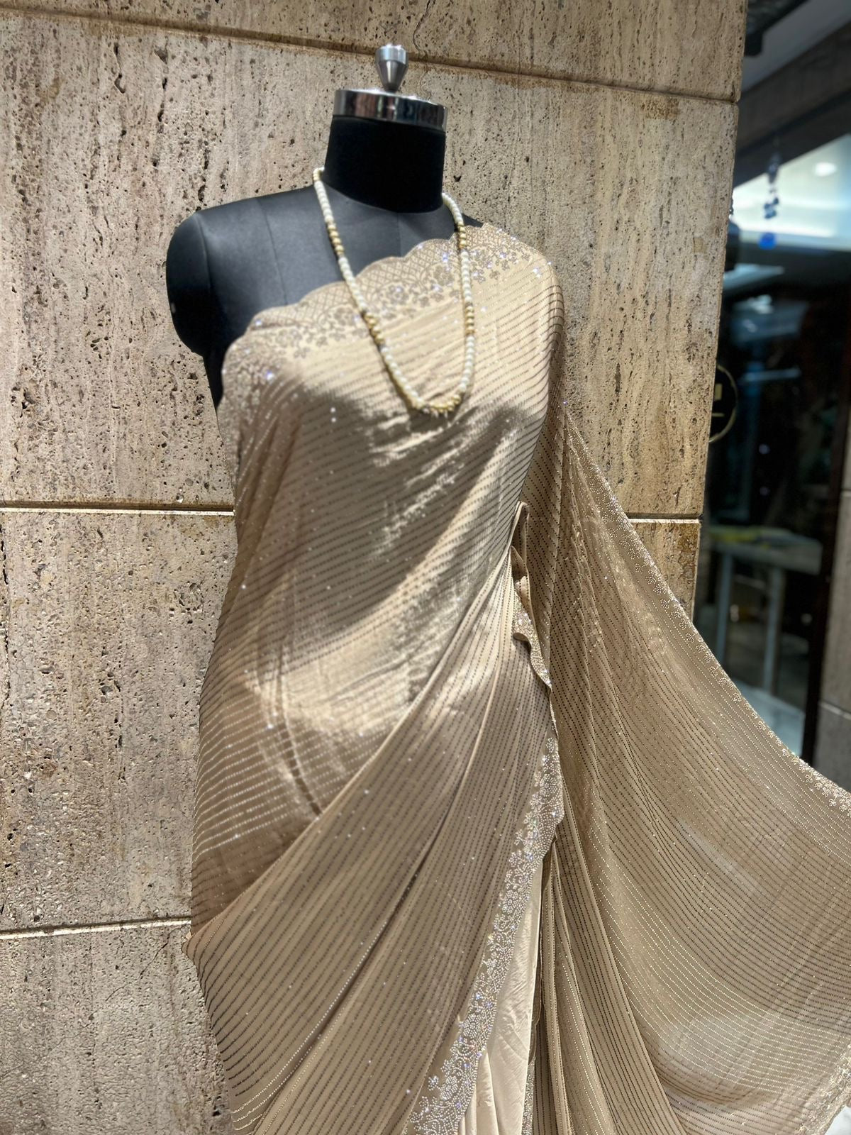 Crepe swarosvki saree Partywear sari blouse Indian sarees for women