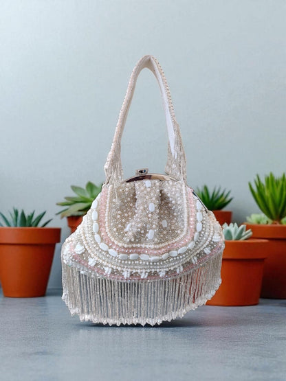 Blush beaded tassel purse Partywear bag