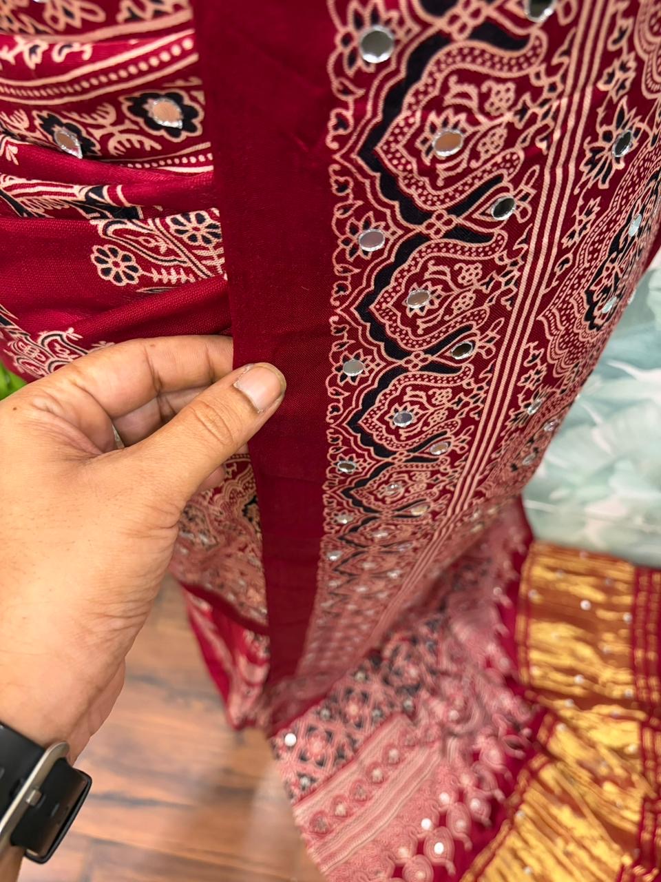 Maroon ajrakh saree Indian sari blouse traditional sarees women clothing