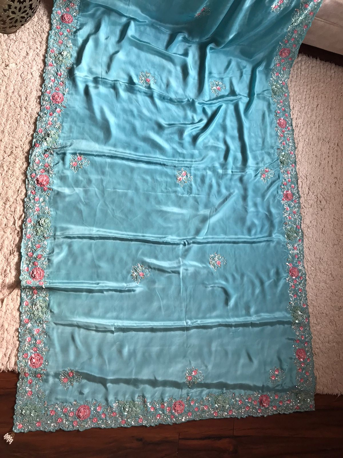 Firoza blue saree embroidered saree