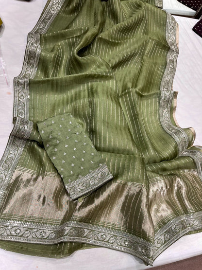 Vanisha organza saree striped saree Partywear sari blouse