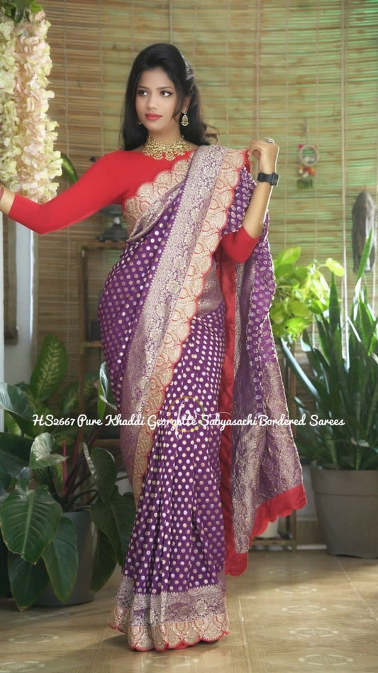 Ravishing Purple Khaddi Gorgette Sarees Indian Sari