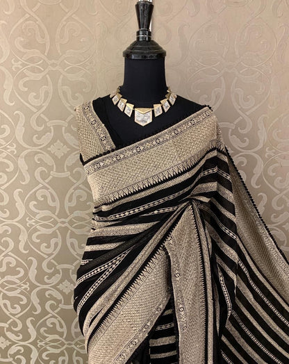 Luxurious Striped Saree Gorgette saree Indian sari blouse