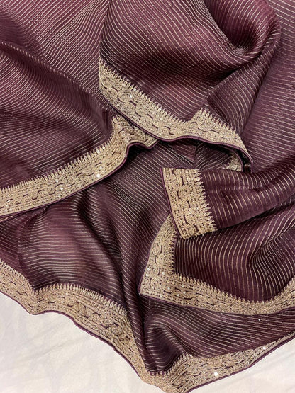 Ajrakh inspired Organza saree Striped Saree Partywear Sari