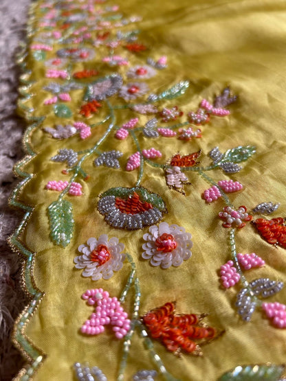 Yellow Embroidered Sarin Organza Silk Sarees