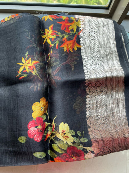 Organza saree floral saree partywear sari