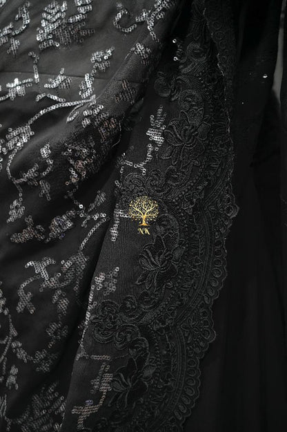 Black Gorgette Sequence Chikankari sarees