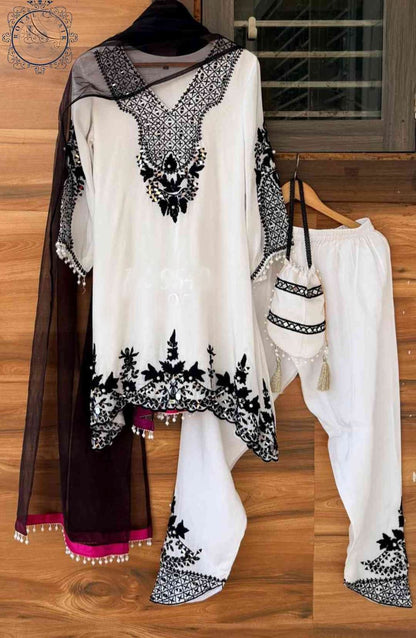 White silk salwar kameez fusion dress designer stitched dresses