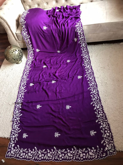 Purple premium elegant beautiful women sarees