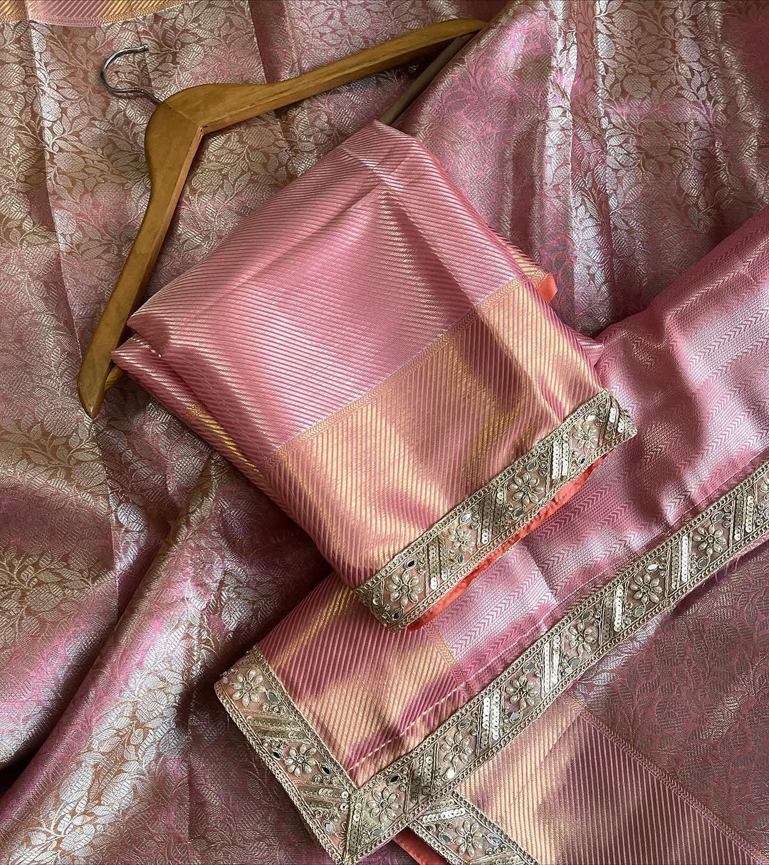 Pink tissue saree Banarsi sarees Indian sari blouse