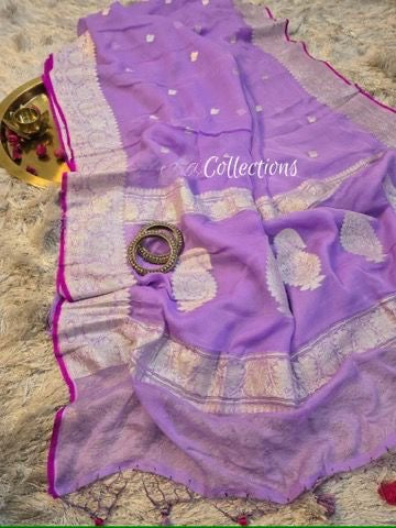 Lavender Banarsi saree chiffon saree Khaddi gorgette chiffon sari blouse